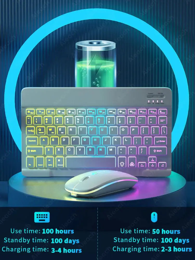 Keyboard For Tablet Android iOS Windows Wireless Mouse Keyboard Bluetooth-compatible Rainbow Backlit Keyboard For iPad Phone - Magic Remotes
