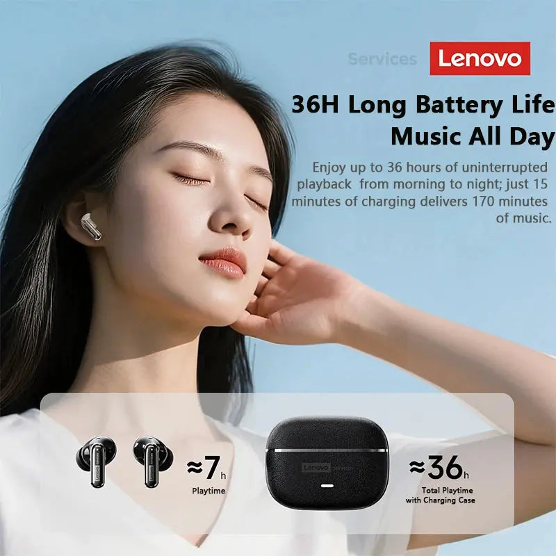 Lenovo LE208 TWS Bluetooth 6.0 Wireless Leather Earphones Stereo ENC Noise Cancelling Headphone 38ms Low Latency Gaming Headset Magic Remotes