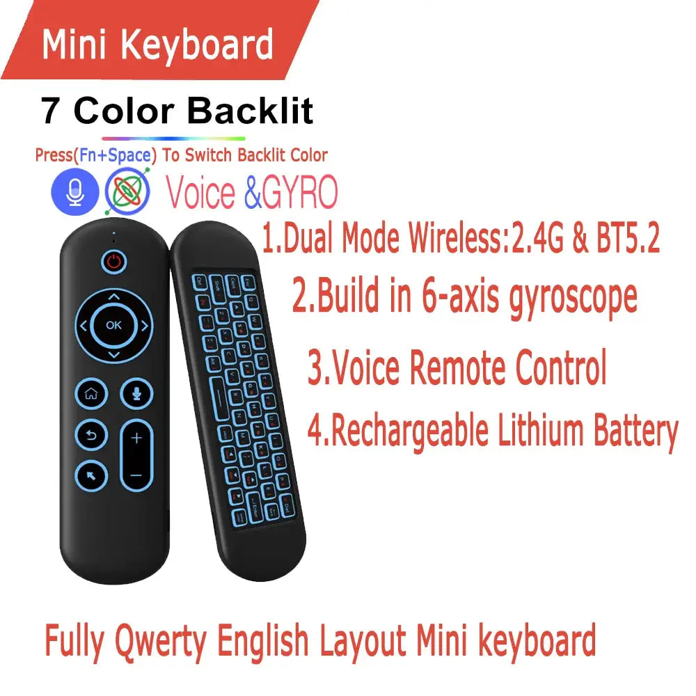 Remote Control Air Mouse Voice Gyroscope 7 Color Backlit Mini Keyboard Dual Mode 2.4G BT5.2 Wireless For Android Smart TV Box PC - Magic Remotes