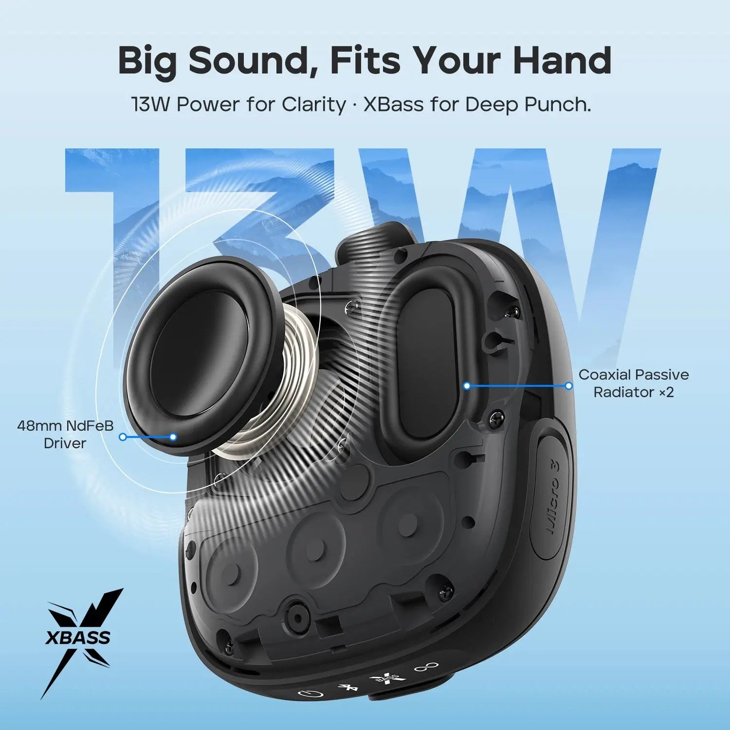 TRIBIT StormBox Micro 3 Portable Bluetooth Speaker,13W Bike Speaker with IP68 Waterproof,24H Playtime For Outdoor Camping,Hiking Magic Remotes