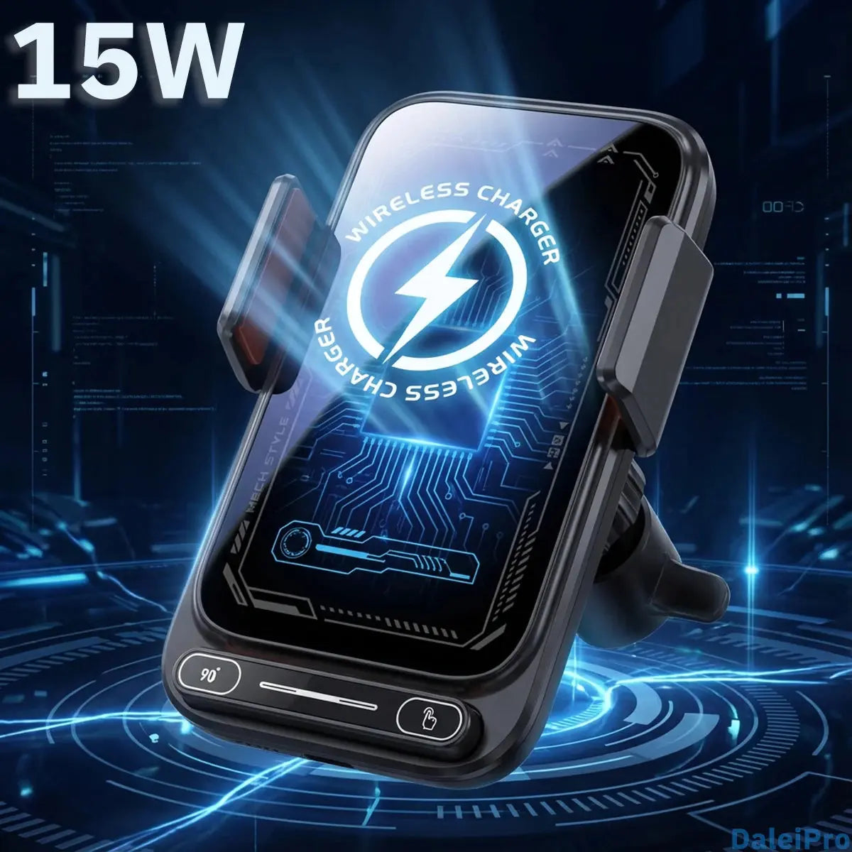 Smart Sensing Car Phone Holder 15W Qi Wireless Charging Motorized Rotation One-Touch Release & Clamping Rotatable Cable Port - Magic Remotes