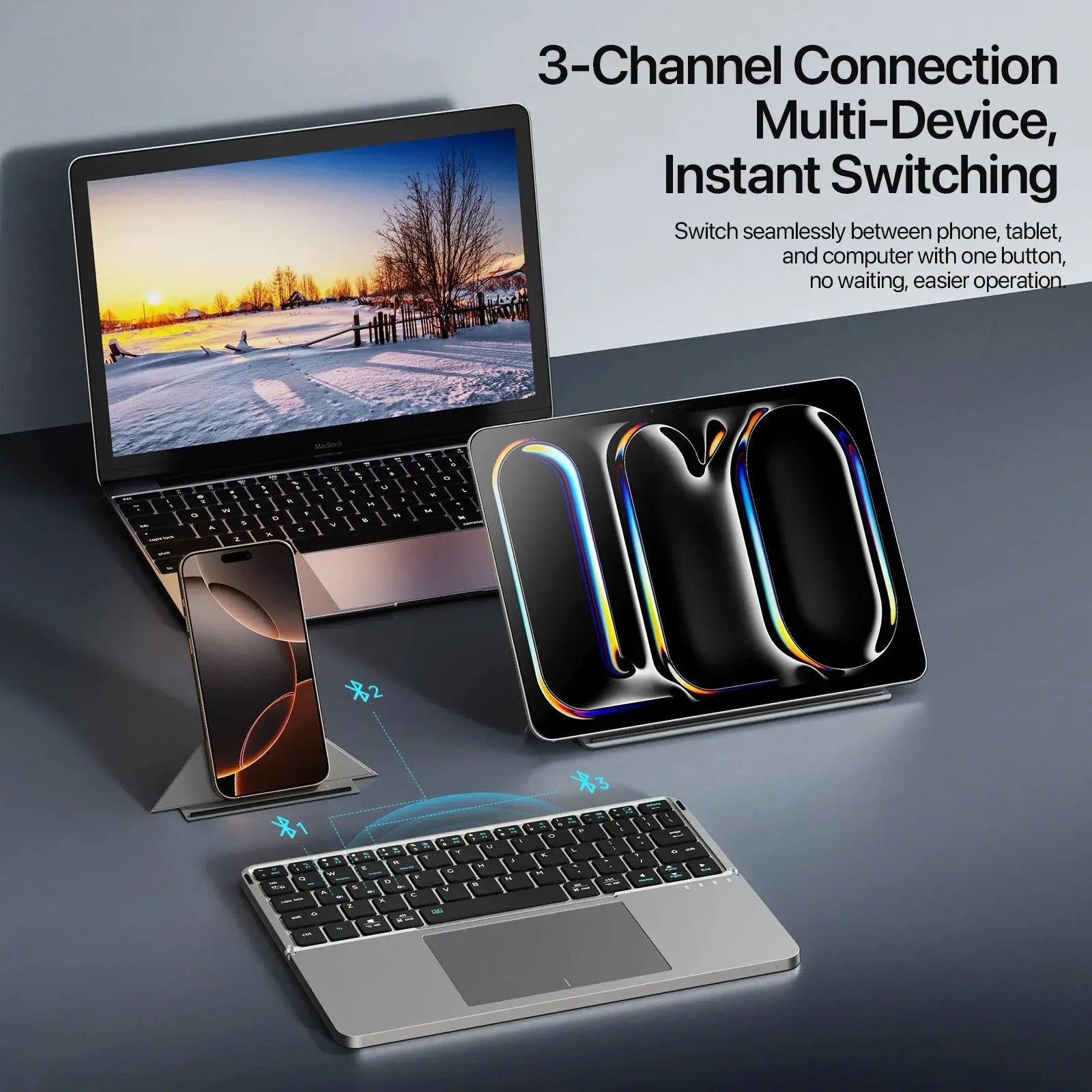 New Multifunctional Model Foldable Bluetooth 5.0 Keyboard with Touchpad & Phone Holder For Phones Tablets PC - Magic Remotes