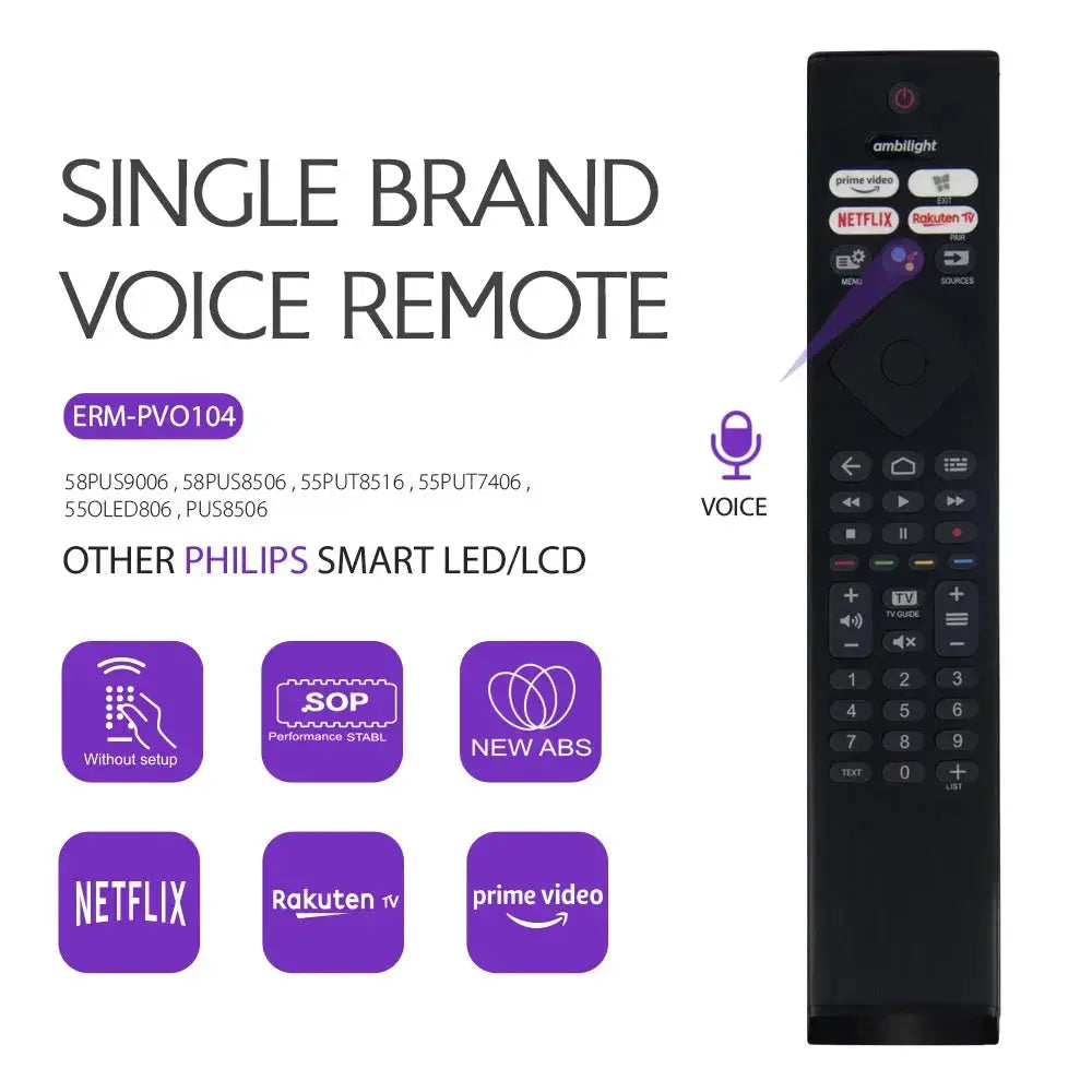 Ambilight Voice TV Remote Control for Philips 50PUS8506/12 Android TV, Compatible with 8506 PUS85 Series 43PUS8506 58PUS8506 - Magic Remotes