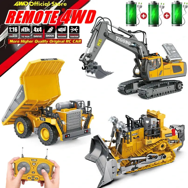 4WD Remote Control Excavator 4x4 Alloy Dump Truck Bulldozer Radio Model RC Car Construction Vehicle Toy Children Kids Gifts - Magic Remotes