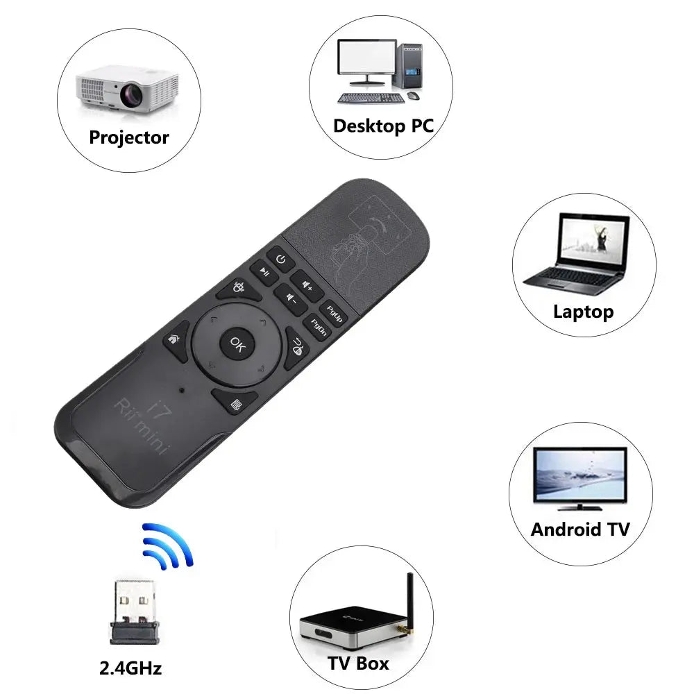 Rii i7 2.4G Wireless Fly Air Mouse Remote Control Motion Sensing Built in 6-Axis fControl for Pc Android TV Box Smart PC Magic Remotes