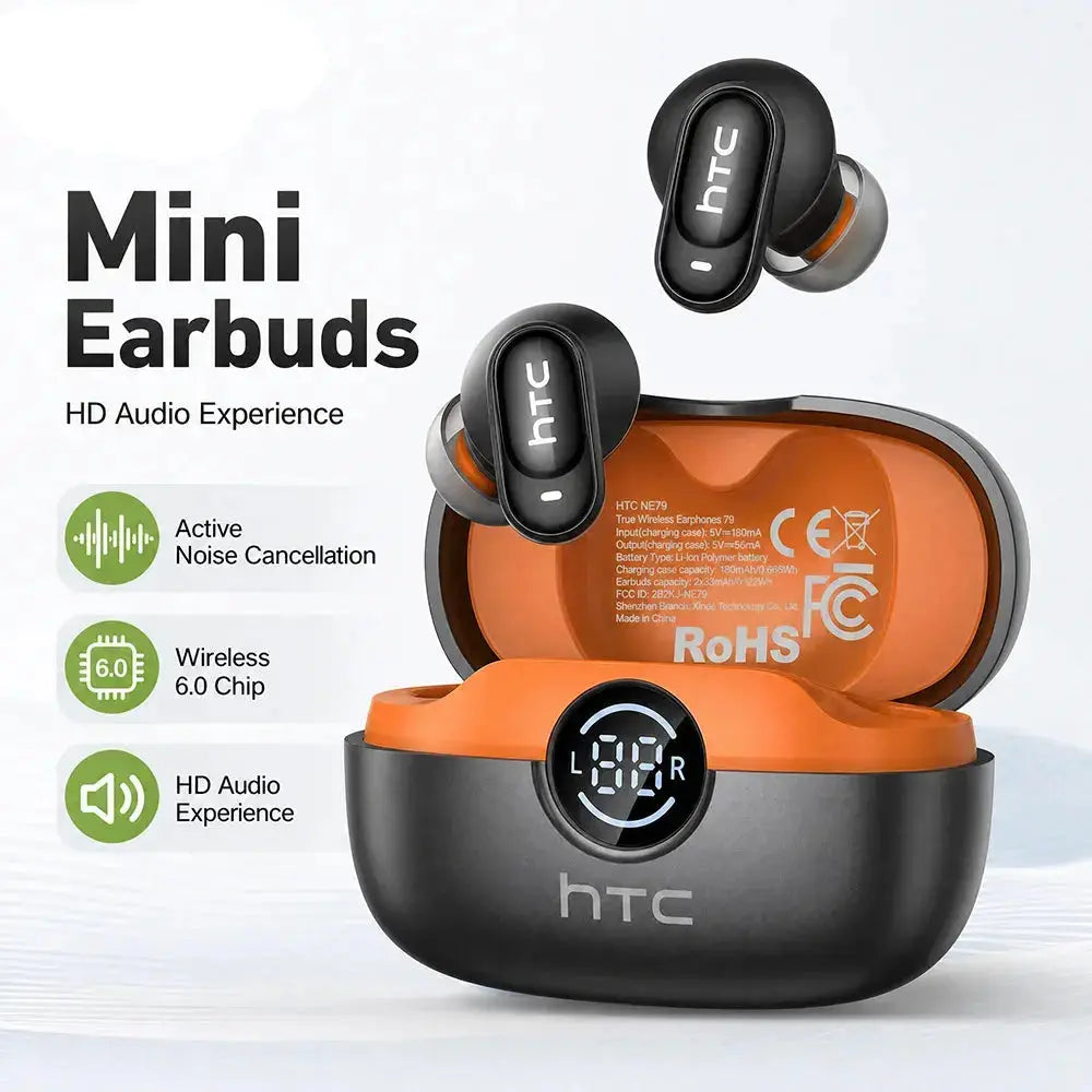 HTC NE79 TWS Wireless Bluetooth Earphones: AI Translator Earbuds Noise Cancellation Long Battery Life Premium Audio Headphones Magic Remotes