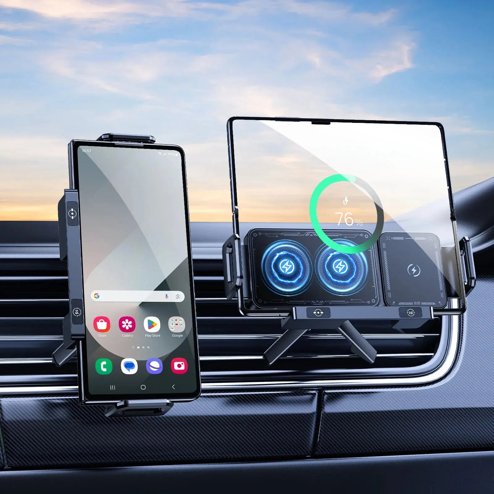 Hipacool Wireless Charger 15W Fold Screen Phone Stand Fast Charging Car Air Vent Phone Holder for Samsung Fold 7 6 iPhone 17 16 - Magic Remotes