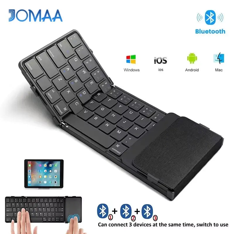 Folding Bluetooth Keyboard with Touchpad Wireless Foldable Keyboard with PU Leather for iOS Android Windows,Support 3 Devices - Magic Remotes