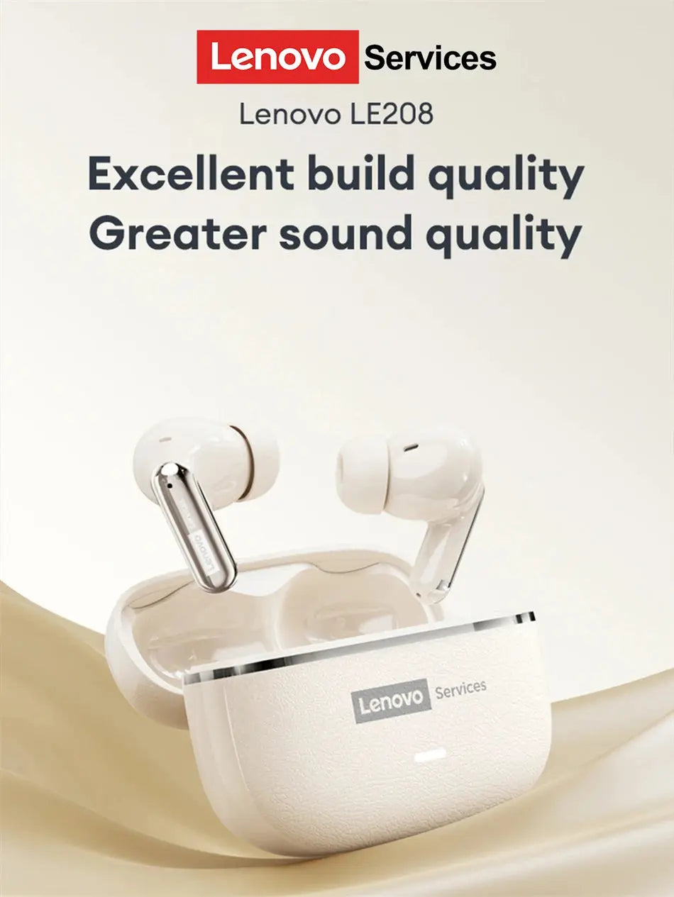 Lenovo LE208 TWS Bluetooth 6.0 Wireless Leather Earphones Stereo ENC Noise Cancelling Headphone 38ms Low Latency Gaming Headset Magic Remotes