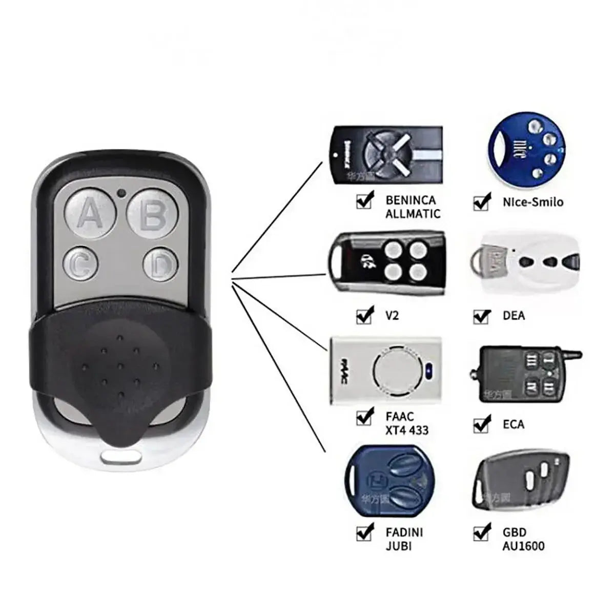 433MHz 4Button ABCD/Lock Unlock Remote Control Metal Push Button Transmitter Universal 4 Buttons Garage Door Opener Remote Magic Remotes