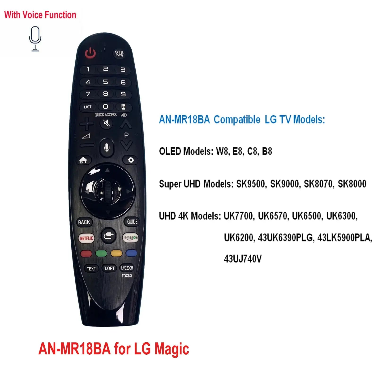 Voice Magic TV Remote Control Replacement for LG Smart TVs - Compatible with Models: AN-MR18BA, AN-MR19BA, MR20GA, AN-MR600, AN-MR650A Magic Remotes