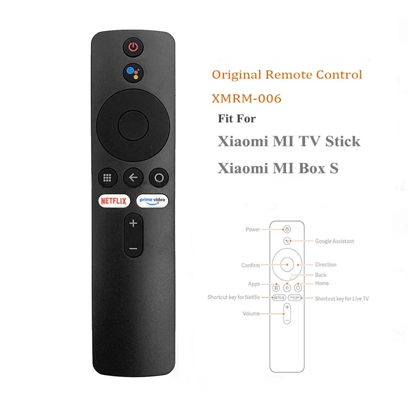 Replacement Bluetooth Voice Remote Control for Xiaomi Mi Box S, Mi TV Stick (MDZ-22-AB, MDZ-24-AA), and Smart TV Box - Compatible with Google Assistant