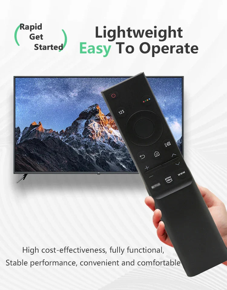 A television set with a remote control on a table.