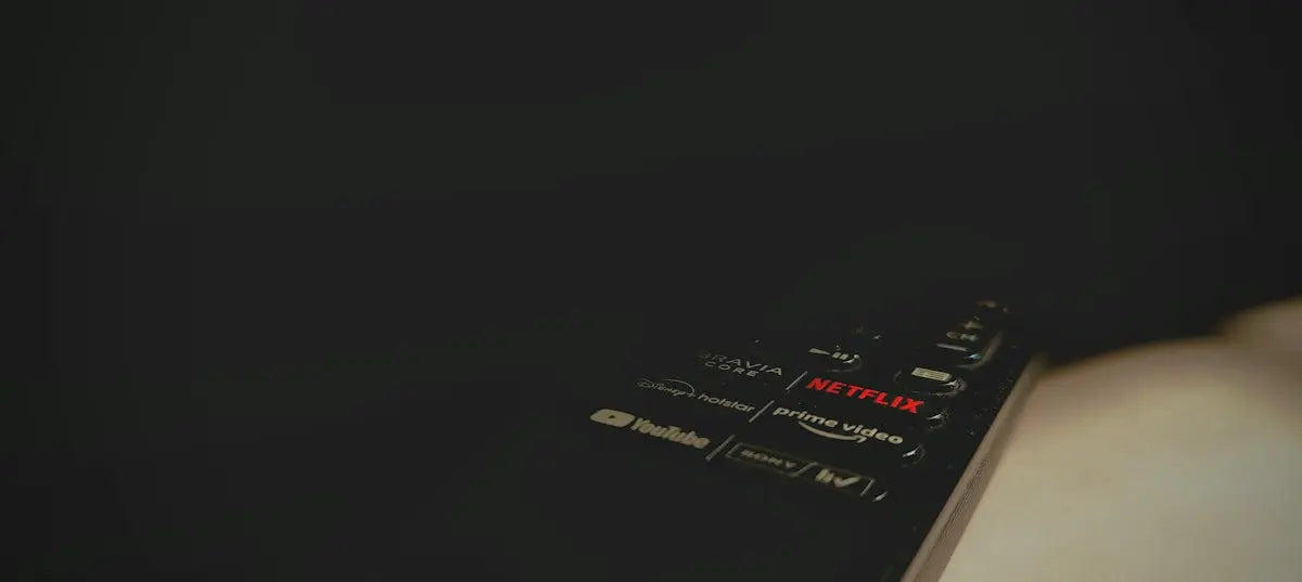 Remote control with streaming service logos on screen