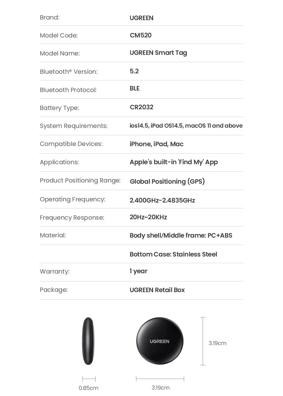 UGREEN Finder Security SmartTrack Link Smart Tag With Apple Find My Key Bluetooth GPS Tracker For Earbud Luggage MFi Finder IOS - Magic Remotes