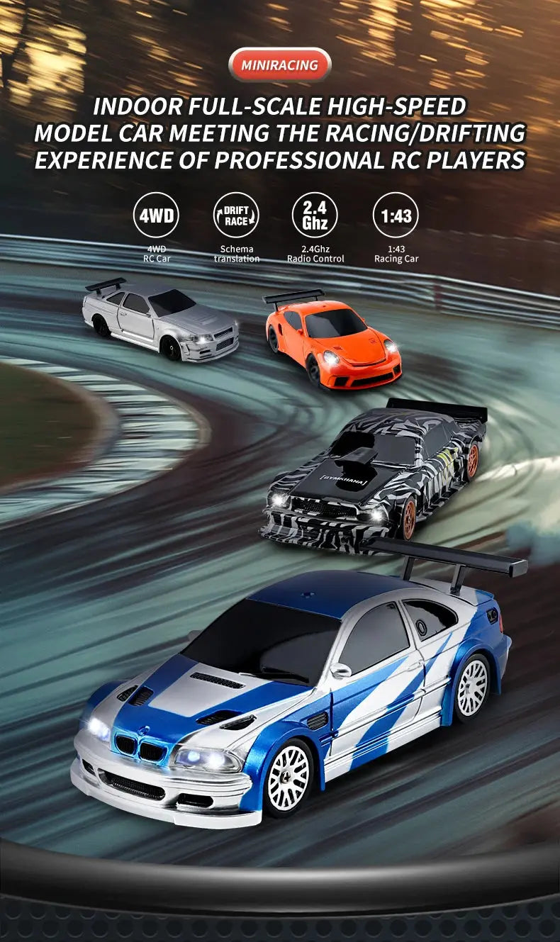 2.4G RC Drift Car 1/43 4WD Remote Control Car High Speed Four Wheel Drive Radio Controlled Mini Racing Car Model Boys Toys Gifts - Magic Remotes
