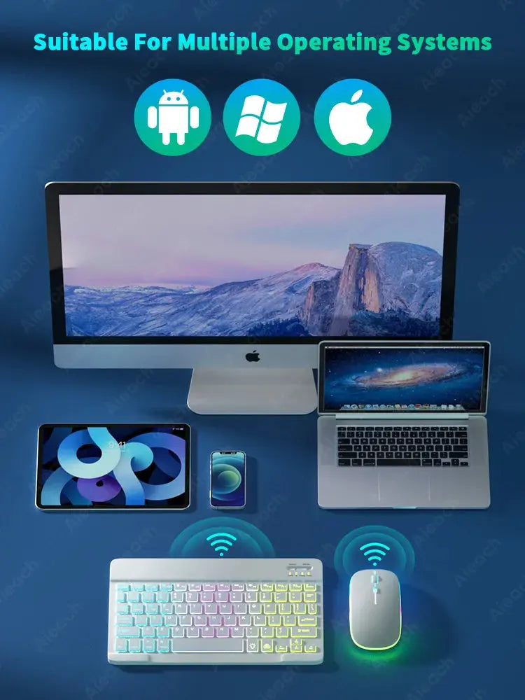 Keyboard For Tablet Android iOS Windows Wireless Mouse Keyboard Bluetooth-compatible Rainbow Backlit Keyboard For iPad Phone - Magic Remotes