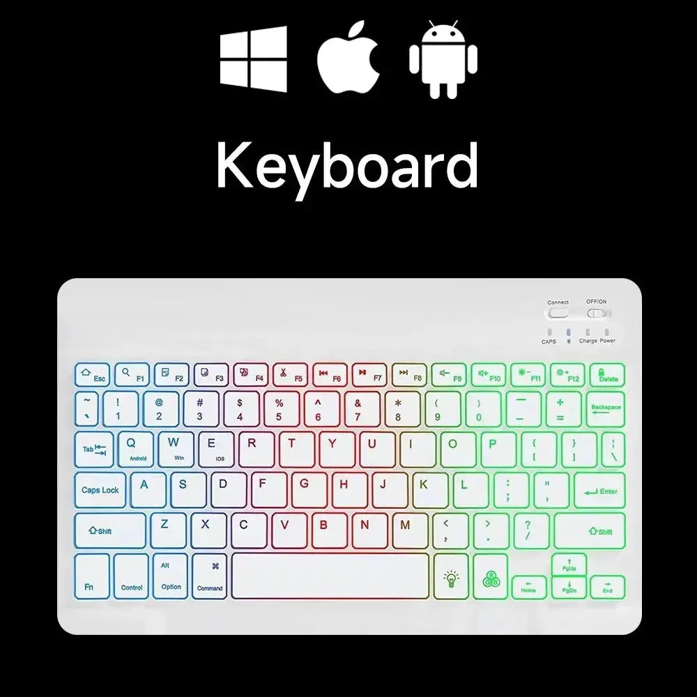 Mini Backlit RGB 10inch Bluetooth Keyboard Wireless mouse Rechargeable for Spanish Russian Hebrew Korean French Arabic Portugal - Magic Remotes