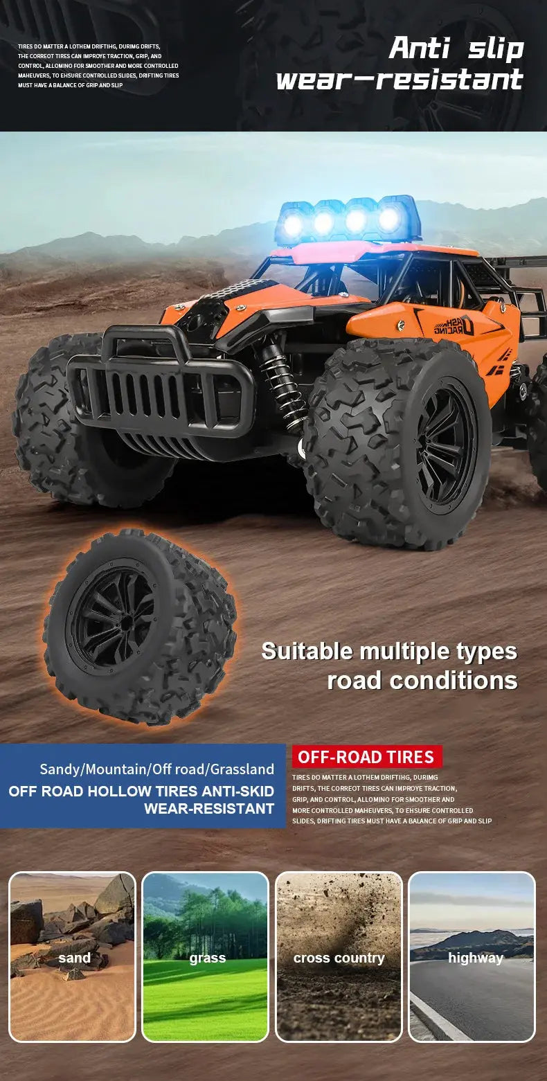 Remote Control Car RC Drift Racing 1:16 Vehicle Off Road Alloy 2.4G Radio High-Speed Trucks With LED Light Climbing Gift Kid Toy - Magic Remotes