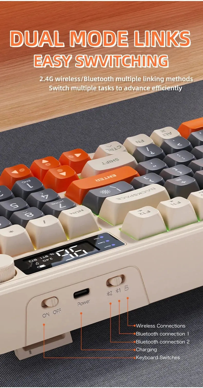 M96 Bluetooth Keyboard Wireless FREEWOLF Screen Gaming Keyboard,Electronic Screen, Multi-Device Connection,Ergonomics Gaming - Magic Remotes