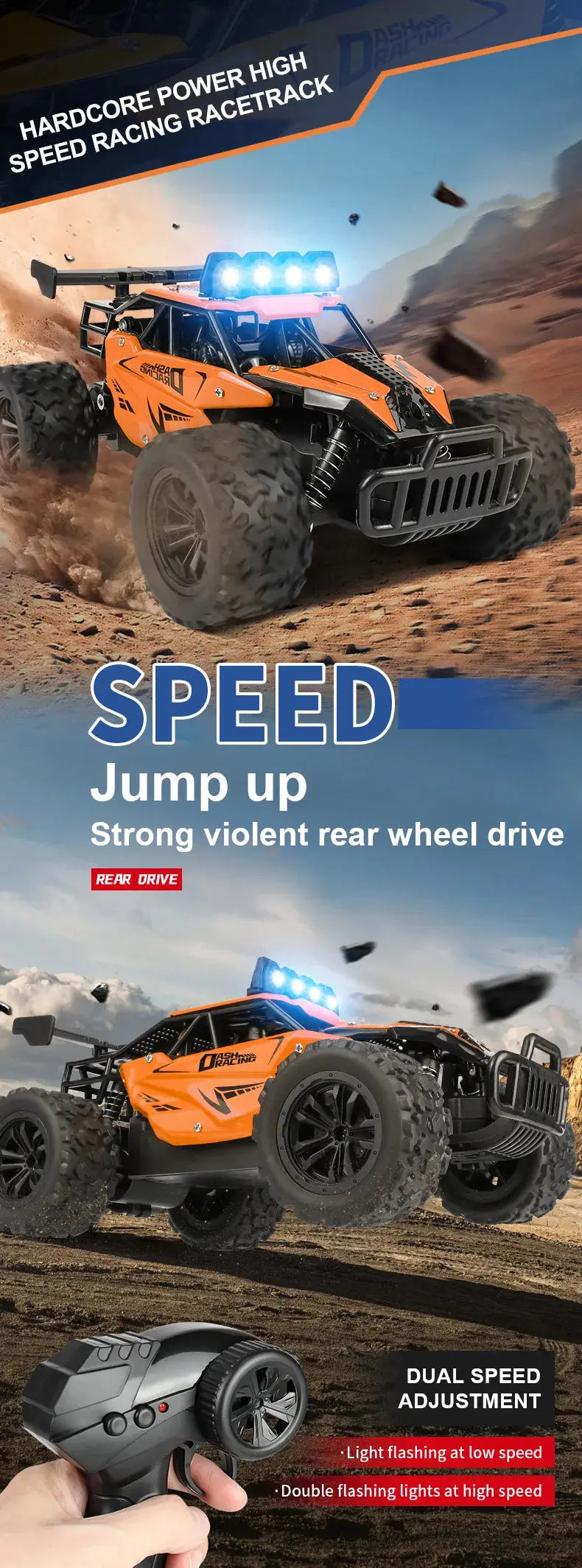 Remote Control Car RC Drift Racing 1:16 Vehicle Off Road Alloy 2.4G Radio High-Speed Trucks With LED Light Climbing Gift Kid Toy - Magic Remotes