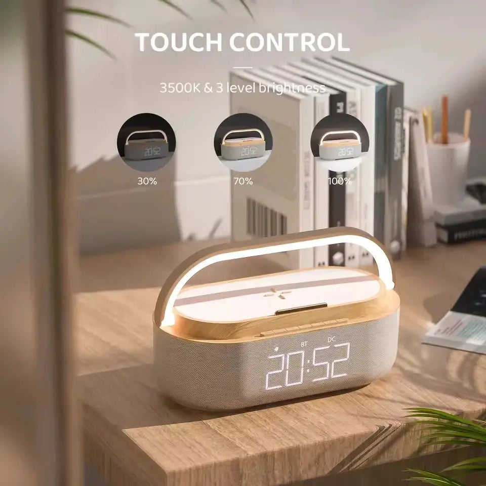 Portable Bluetooth Speaker Wireless Charging FM Radio Alarm Clock Sound Box Music Caixa De Som Charger Lamp Night Light Bocina Magic Remotes