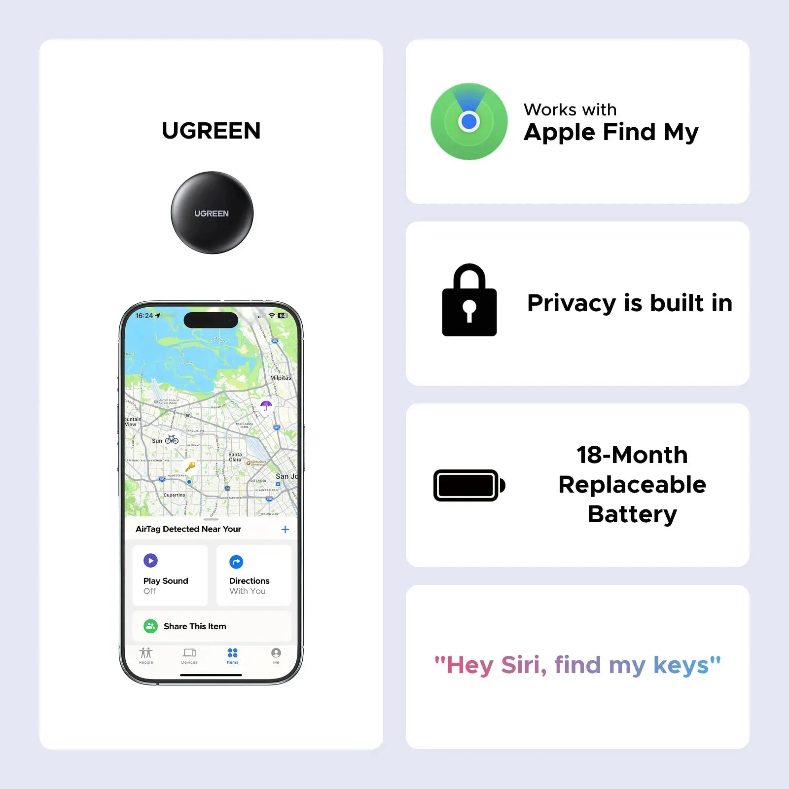 UGREEN Finder Security SmartTrack Link Smart Tag With Apple Find My Key Bluetooth GPS Tracker For Earbud Luggage MFi Finder IOS - Magic Remotes