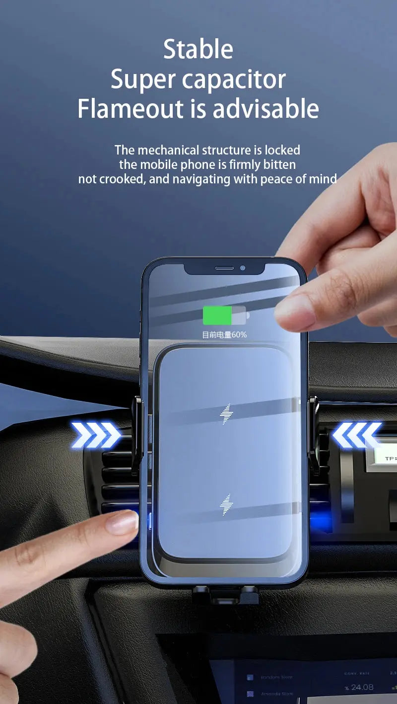 Wireless Car Charger Dual Coil Car Phone Holder Stand for Samsung Galaxy Z Flip 5 4 3 S22 S21 iPhone 14 13 Fast Charging Station - Magic Remotes