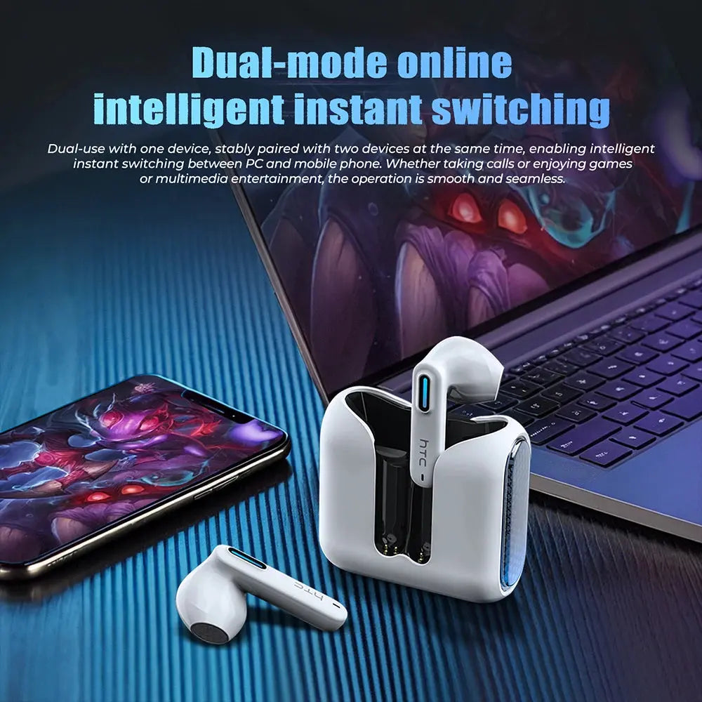 2026 Language Translator Earbuds HTC NE49 TWS Low Latency Gaming Earphones Bluetooth HiFi Stereo Sound HD Call With Mic Magic Remotes
