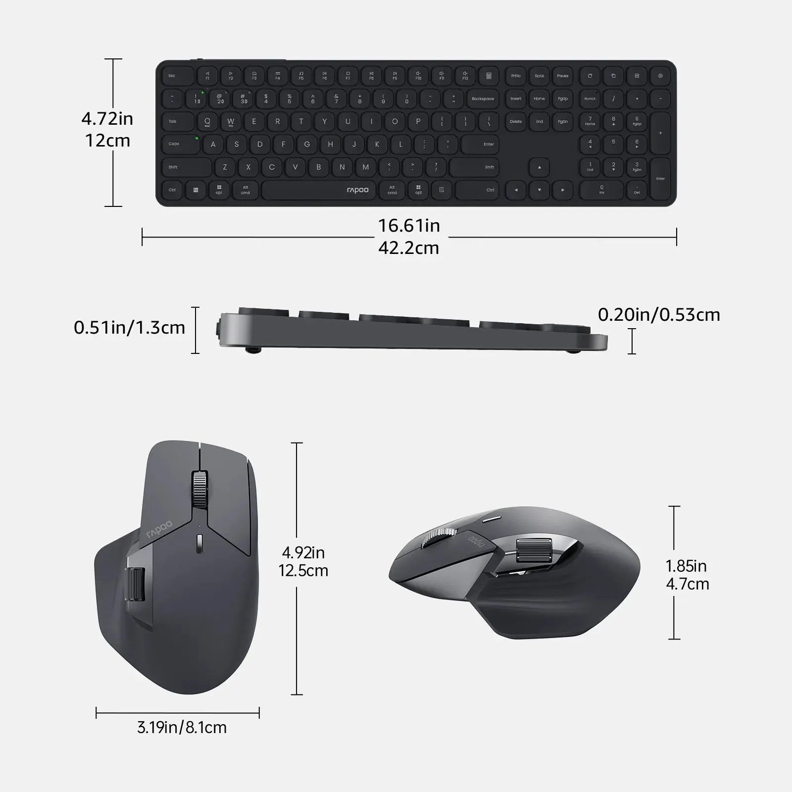 Rapoo 9560M Wireless Keyboard and Mouse Combo E9550L USB-C Rechargeable 110-Key Ultra-Thin Keyboard and MT760SE Wireless Mouse Magic Remotes
