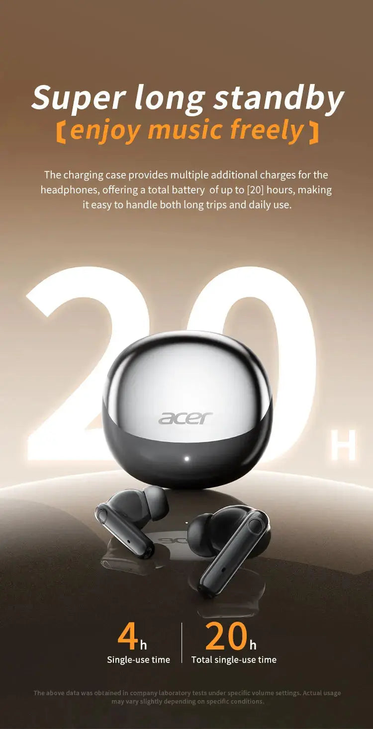 Acer Ohr546 Bluetooth Headphones 2025 New Model Wireless Earphones In-Ear Design Comfortable to Wear for Sports, Running, and Calls, Noise Reduction, Compatible with Mobile Phones, Tablets, and Laptop Devices Magic Remotes