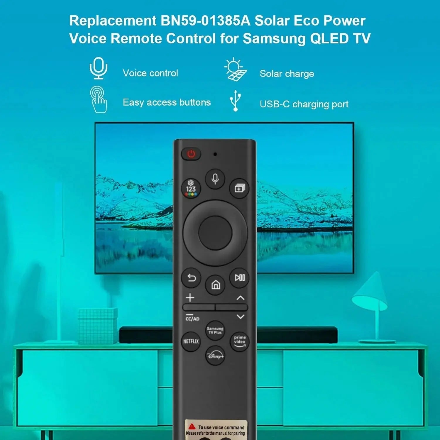 New Solar Charging BN59-01385A Voice Remote Replacement for Samsung Smart TVs DIY Accessory Magic Remotes