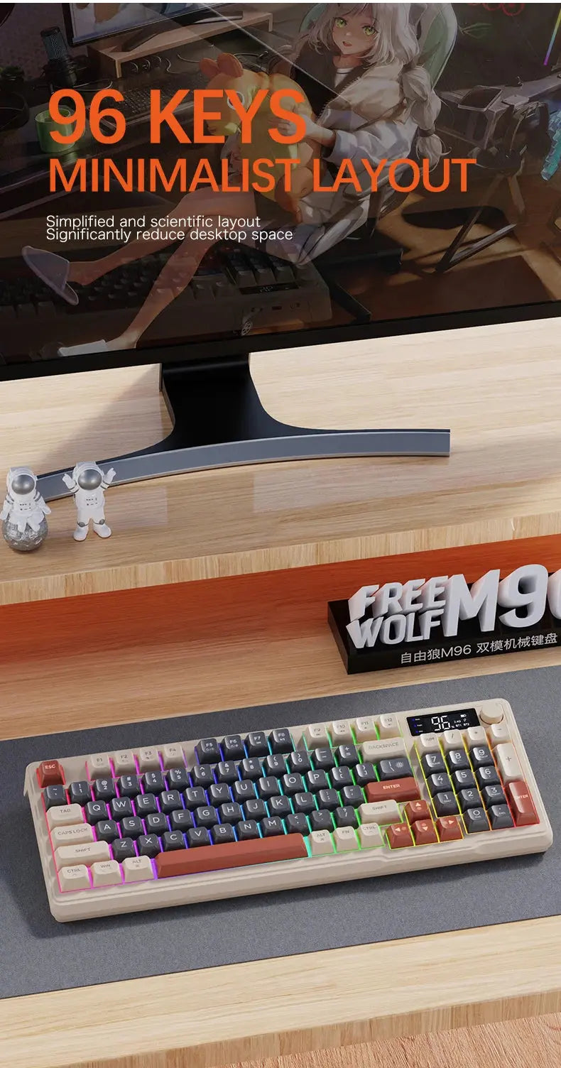 M96 Bluetooth Keyboard Wireless FREEWOLF Screen Gaming Keyboard,Electronic Screen, Multi-Device Connection,Ergonomics Gaming - Magic Remotes