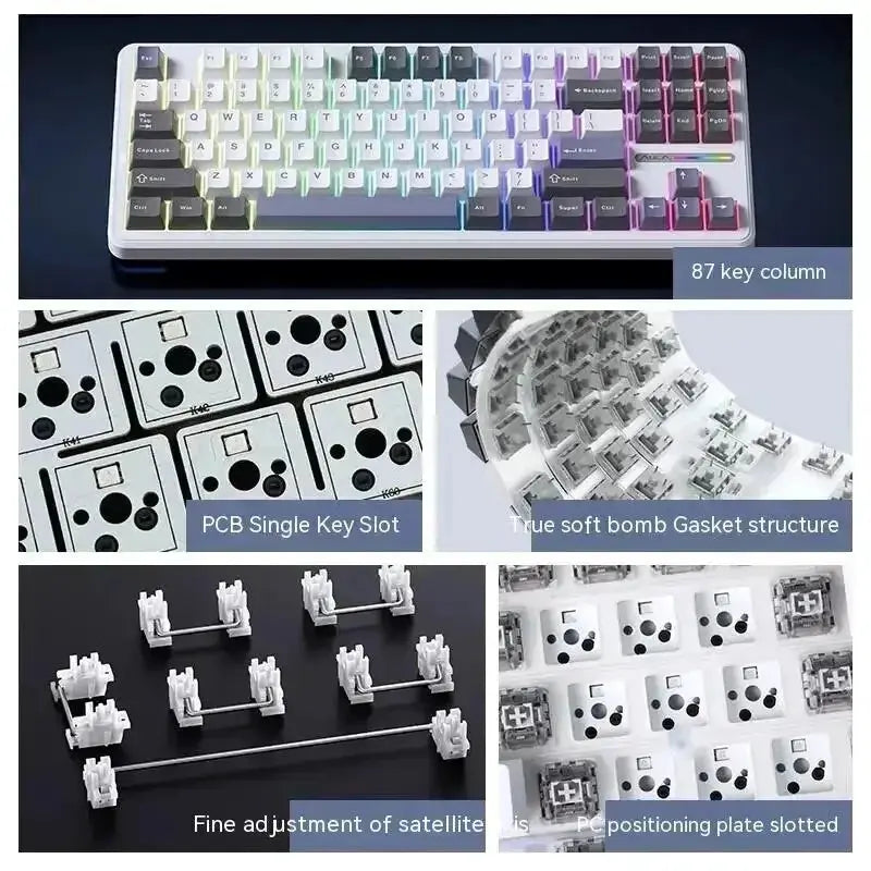 AULA F87 Pro Mechanical Keyboard 2.4g/Usb/Bluetooth Tri Mode Wireless 87 Key Rgb Pbt Gasket 5 Layer Silencing Full Key No Impact - Magic Remotes