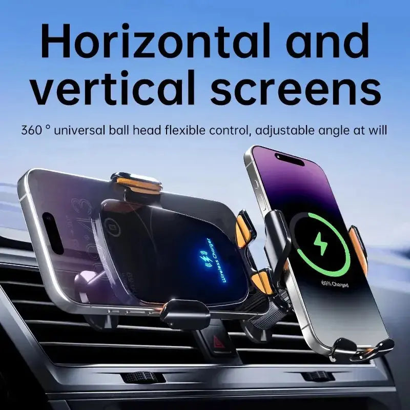 Manual Clamp Wireless Car Charger 15W Fast Charging Air Vent Car Mount Phone Holder for iPhone Samsung Android Phones - Magic Remotes