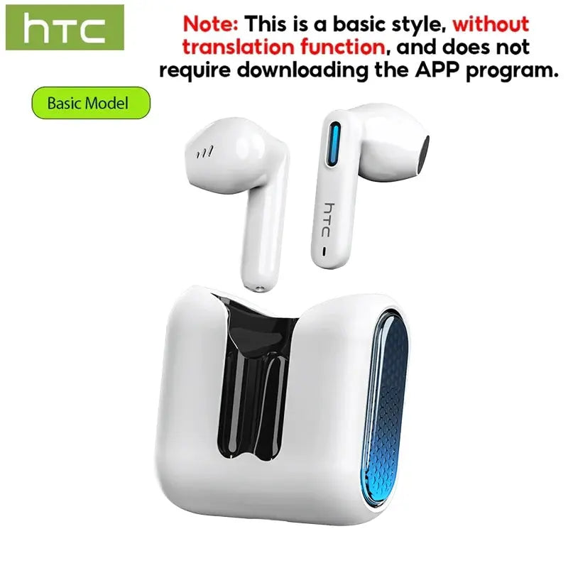 2026 Language Translator Earbuds HTC NE49 TWS Low Latency Gaming Earphones Bluetooth HiFi Stereo Sound HD Call With Mic Magic Remotes