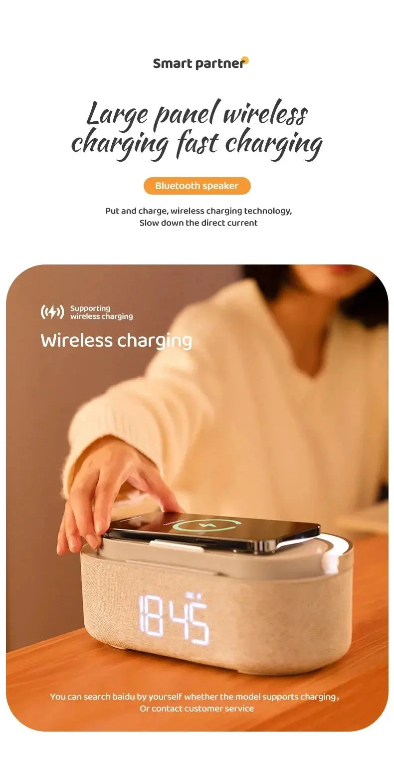 Portable Bluetooth Speaker Wireless Charging FM Radio Alarm Clock Sound Box Music Caixa De Som Charger Lamp Night Light Bocina Magic Remotes