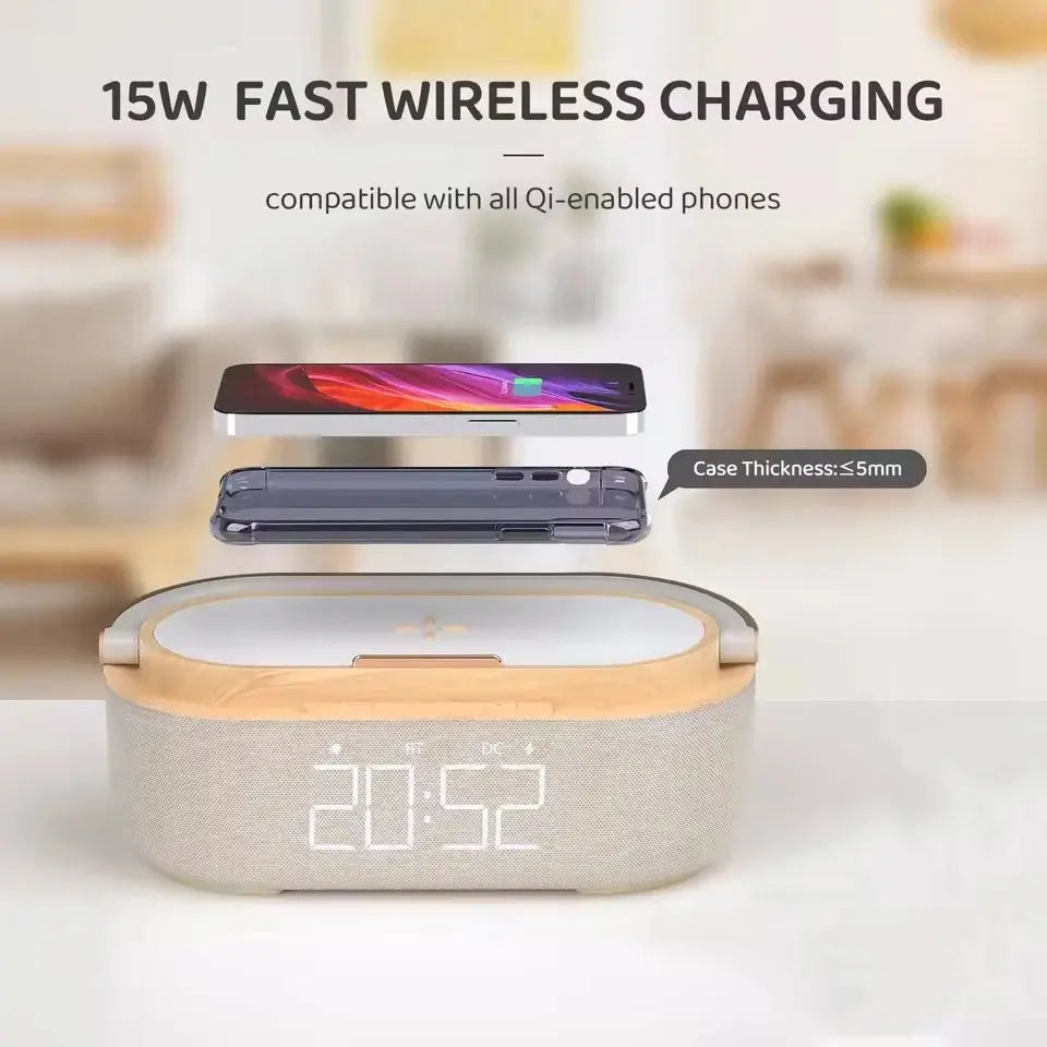 Portable Bluetooth Speaker Wireless Charging FM Radio Alarm Clock Sound Box Music Caixa De Som Charger Lamp Night Light Bocina Magic Remotes