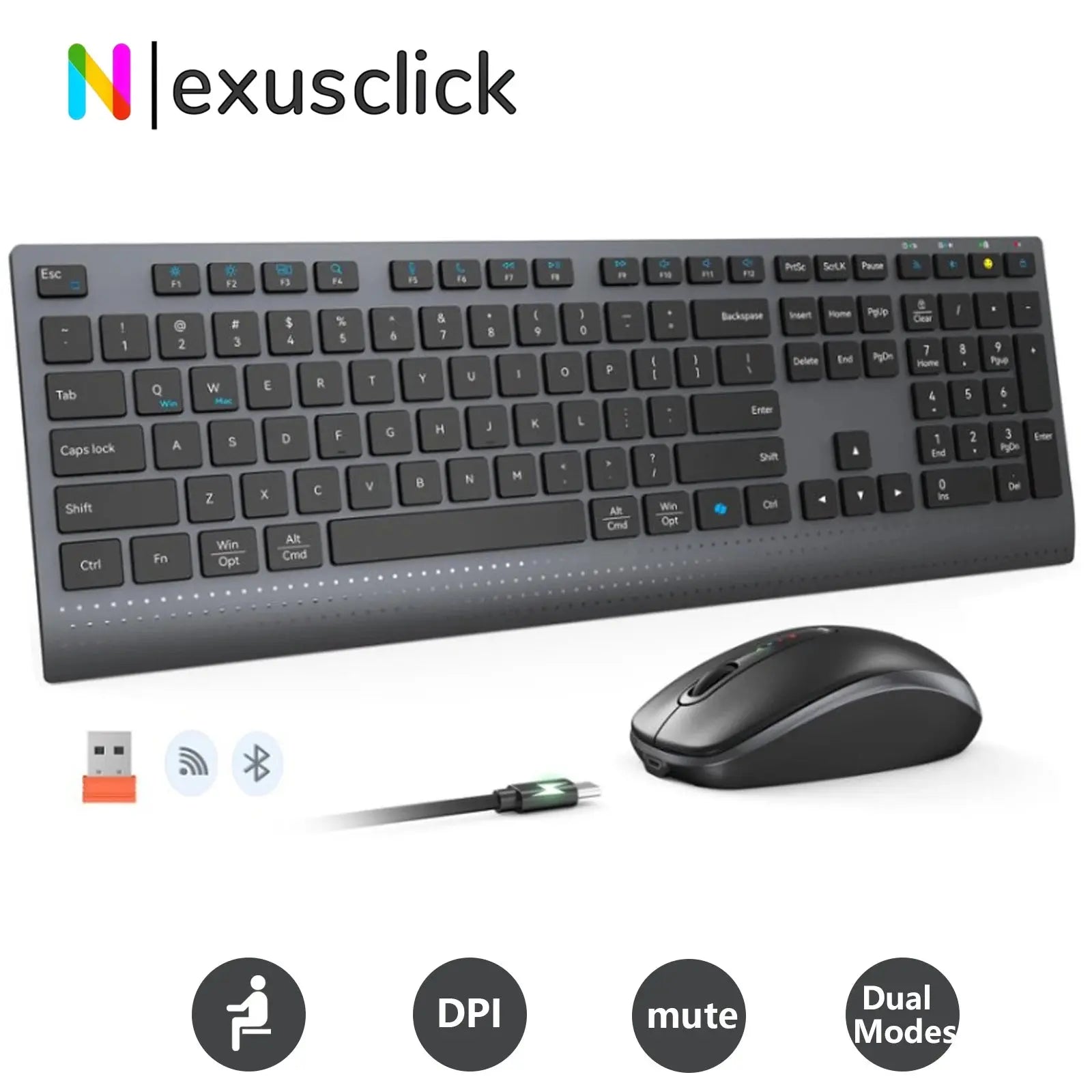 Dual-mode 2.4G Wireless Keyboard Mouse Combo Mute Rechargeable Keyboard Mouse Set With Multi-Function Keys for Windows PC Gamer Magic Remotes