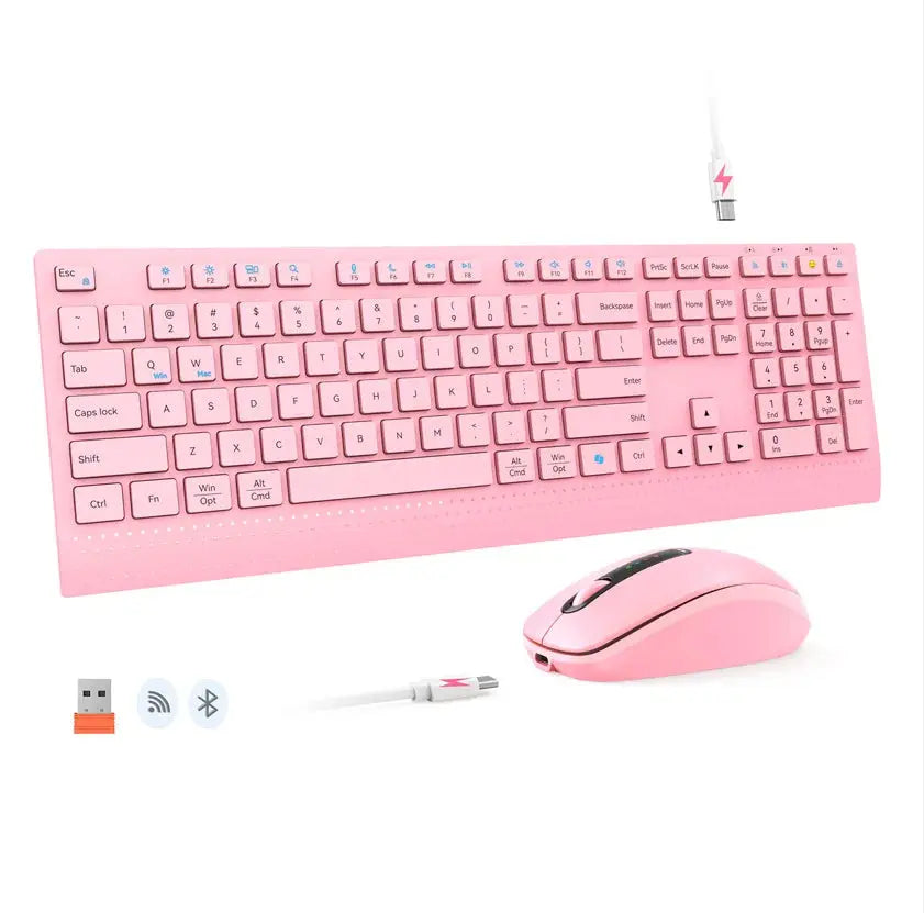 Dual-mode 2.4G Wireless Keyboard Mouse Combo Mute Rechargeable Keyboard Mouse Set With Multi-Function Keys for Windows PC Gamer Magic Remotes