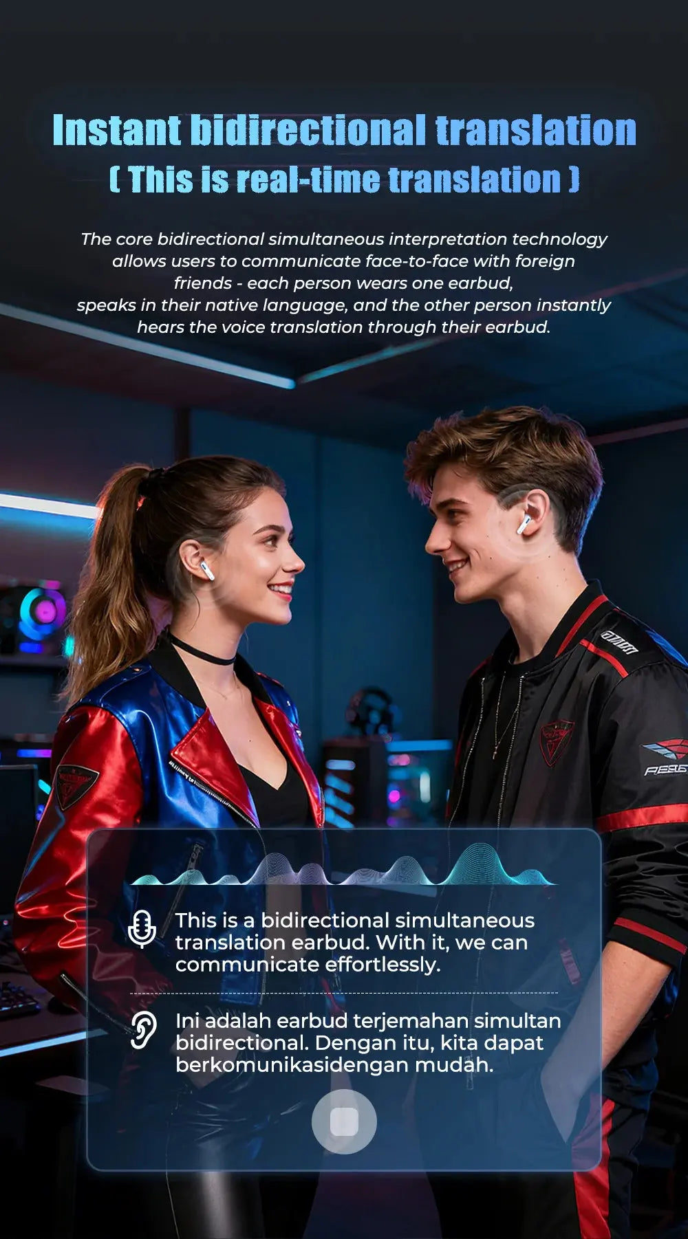 2026 Language Translator Earbuds HTC NE49 TWS Low Latency Gaming Earphones Bluetooth HiFi Stereo Sound HD Call With Mic Magic Remotes