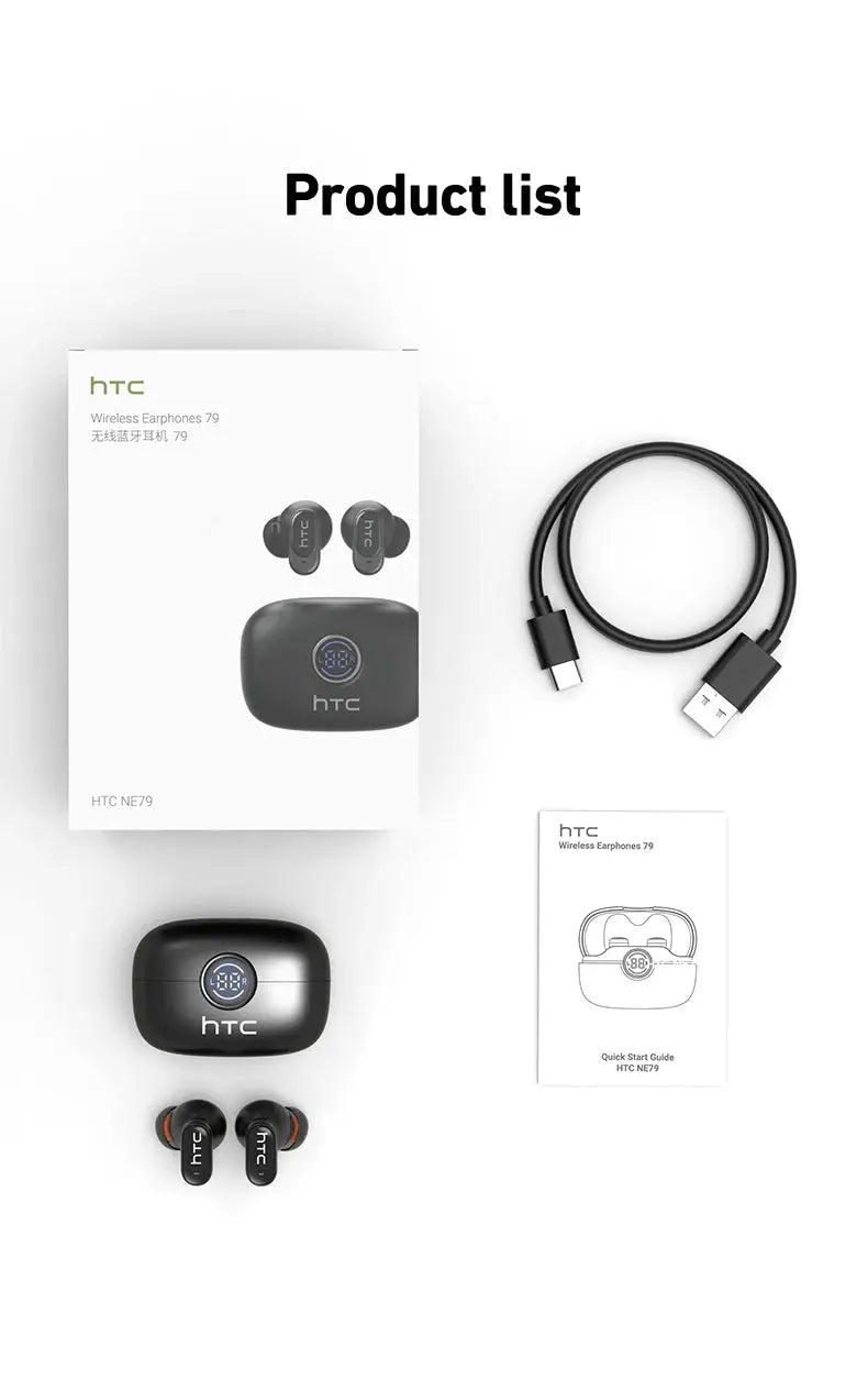 HTC NE79 TWS Bluetooth 6.0 Earphones AI Translator In-Ear HiFi Sound Headset for Sports Headset with Clear Call Mic Magic Remotes