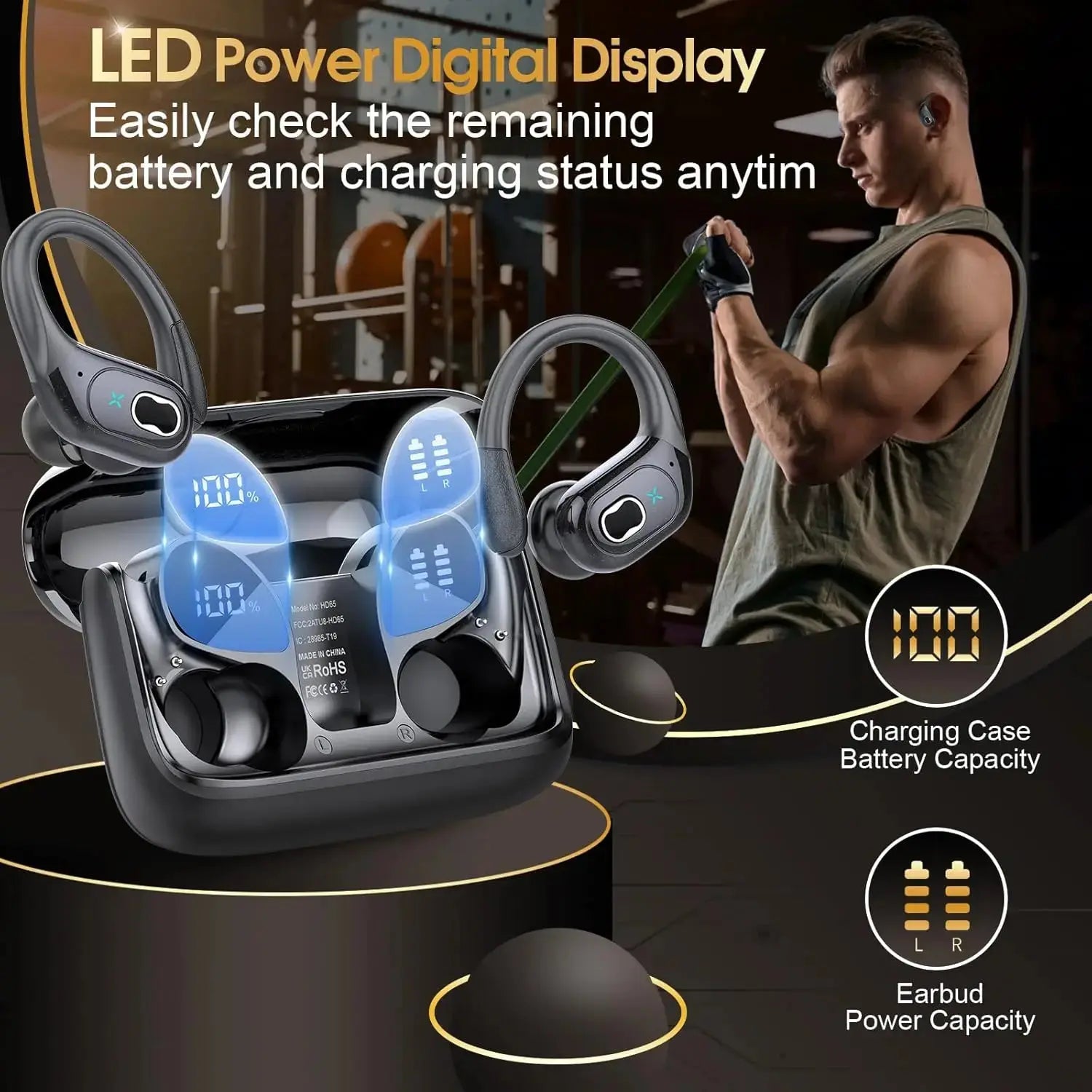 TWS Sports Earbuds Bluetooth 5.4 HIFI Bass Wireless Headphones LED Touch Hands-free Earphone Noise Cancelling Waterproof Headset Magic Remotes