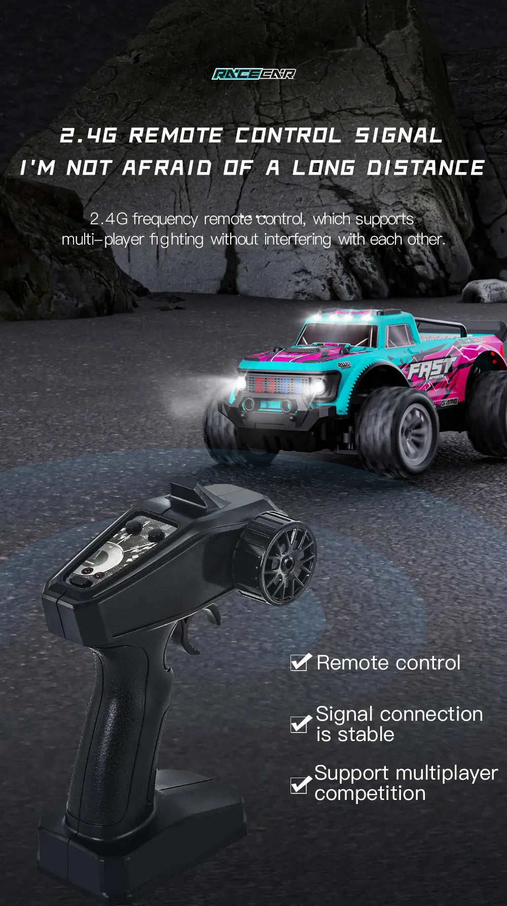 ZWN 1:16/1:20 2.4G Model RC Car With LED Light 2WD Off-road Remote Control Climbing Vehicle Outdoor Cars Toy Gifts for Kids Magic Remotes