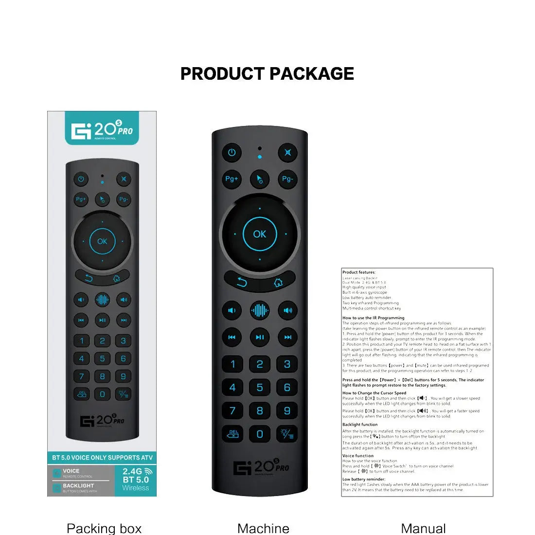 Backlit Voice Remote Control G20S 2.4G Bluetooth Wireless Air Mouse Microphone Gyroscope IR Learning for Android Tv Box PC Magic Remotes