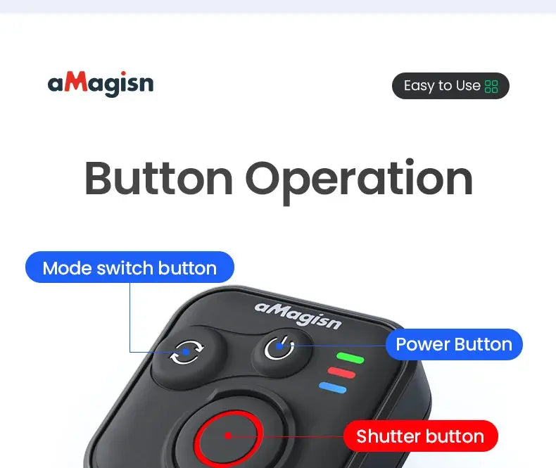 aMagisn 50M Bluetooth Remote Control for Insta360 X5 / X4 Air / Ace Pro 2 Gopro Hero 13 12 Camera iOS Android Shutter Controller - Magic Remotes