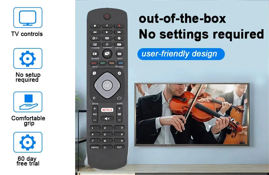New Replacement Universal Remote Control with Netflix Buttons Controller Replacement for Philips Smart TV, TV LCD LED TVs Magic Remotes