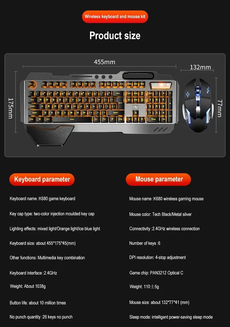 K680 Rechargeable 2.4G wireless keyboard and mouse suite Gaming computer Office esports Magic Remotes