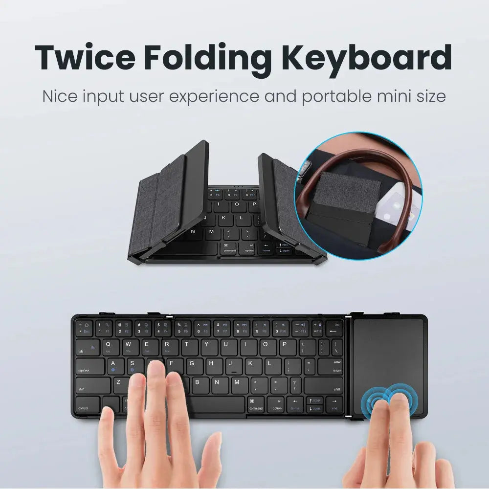 Folding Bluetooth Keyboard with Touchpad Wireless Foldable Keyboard with PU Leather for iOS Android Windows,Support 3 Devices - Magic Remotes