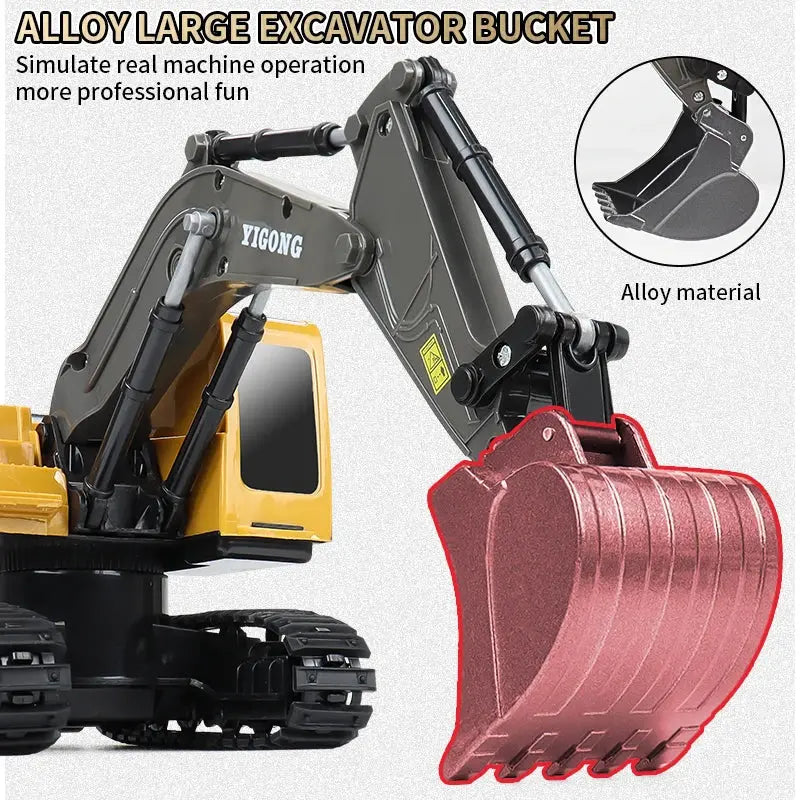 ZWN 2.4G Remote Control Excavator Dump Truck RC Model Car Toy Professional Alloy Plastic Simulation Construction Vehicle for Kid Magic Remotes
